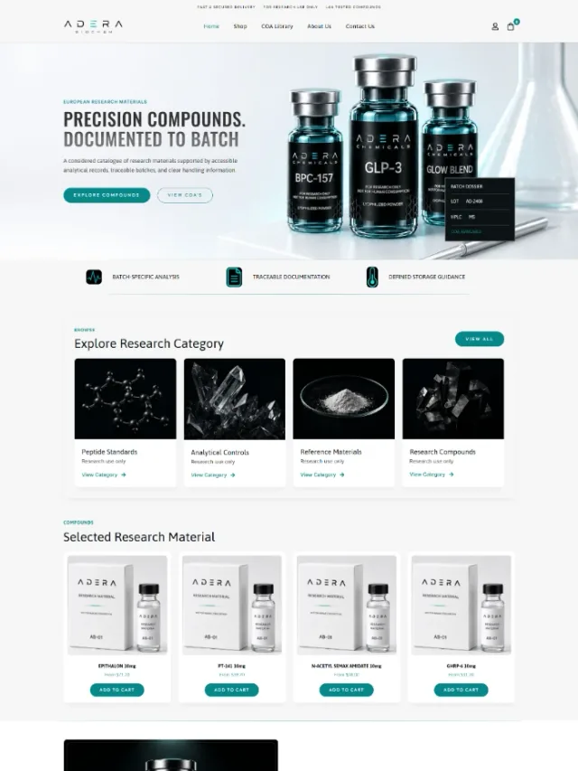 Adera Biochem — Research ecommerce website design by Tofazzol Shuvo