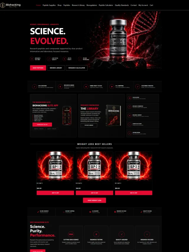 Biohacking Elite — Research ecommerce website design by Tofazzol Shuvo