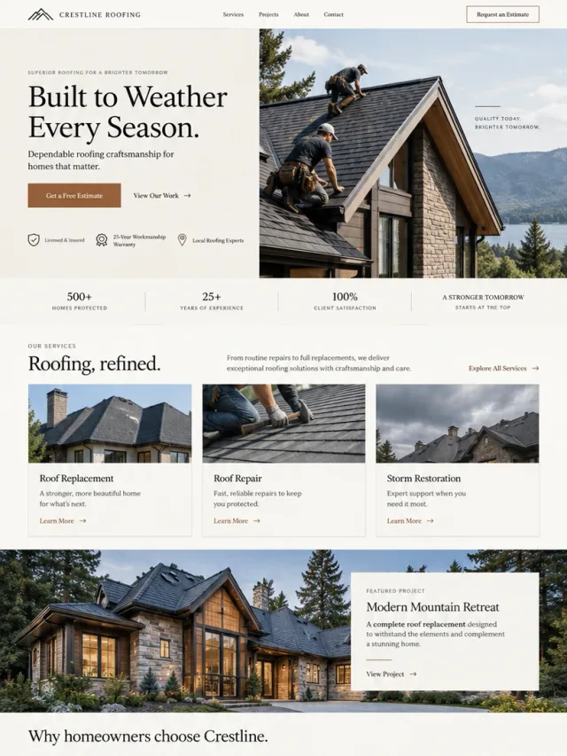 Crestline Roofing — Local service business website design by Tofazzol Shuvo
