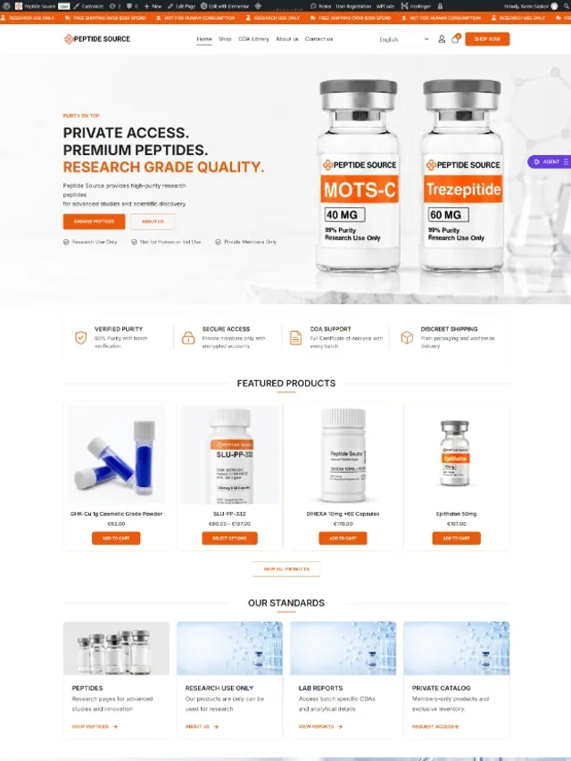 Peptide Source GR — Research ecommerce website design by Tofazzol Shuvo