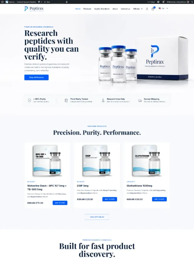Peptirax — Research ecommerce website design by Tofazzol Shuvo